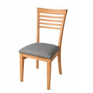 Silla de Comedor en Madera Natural con Asiento Tapizado Gris
