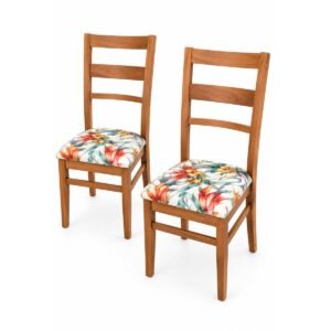 Sillas de Comedor Madera Natural con Tapizado Floral